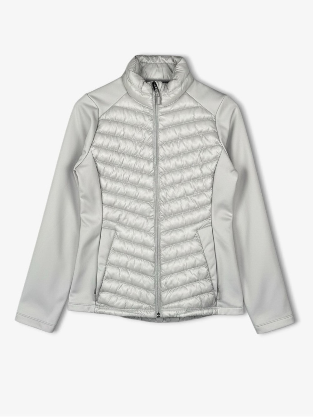 32‎ DEGREES HEAT Mixed Media Puffer Jacket XS Light Gray Packable Outdoor Casual